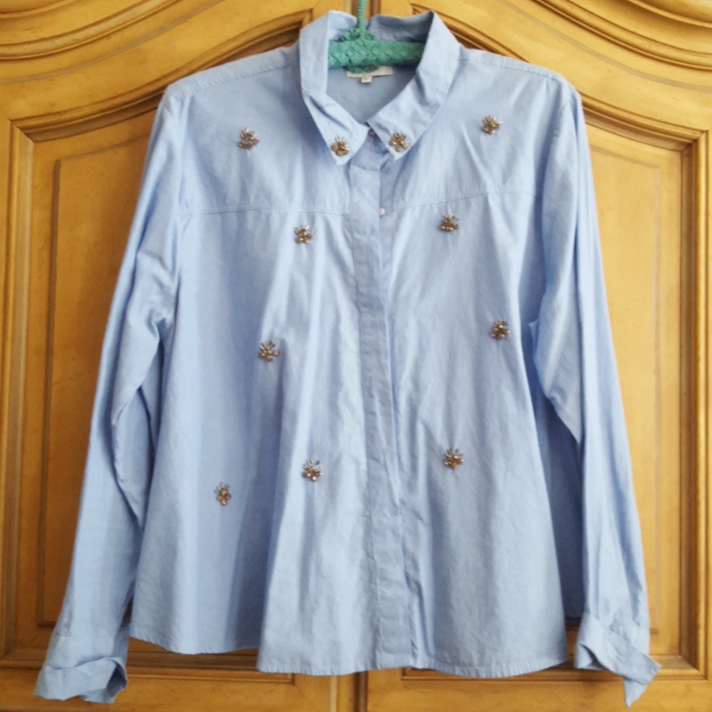 Long sleeve, Rhinestones Collar Shirt.